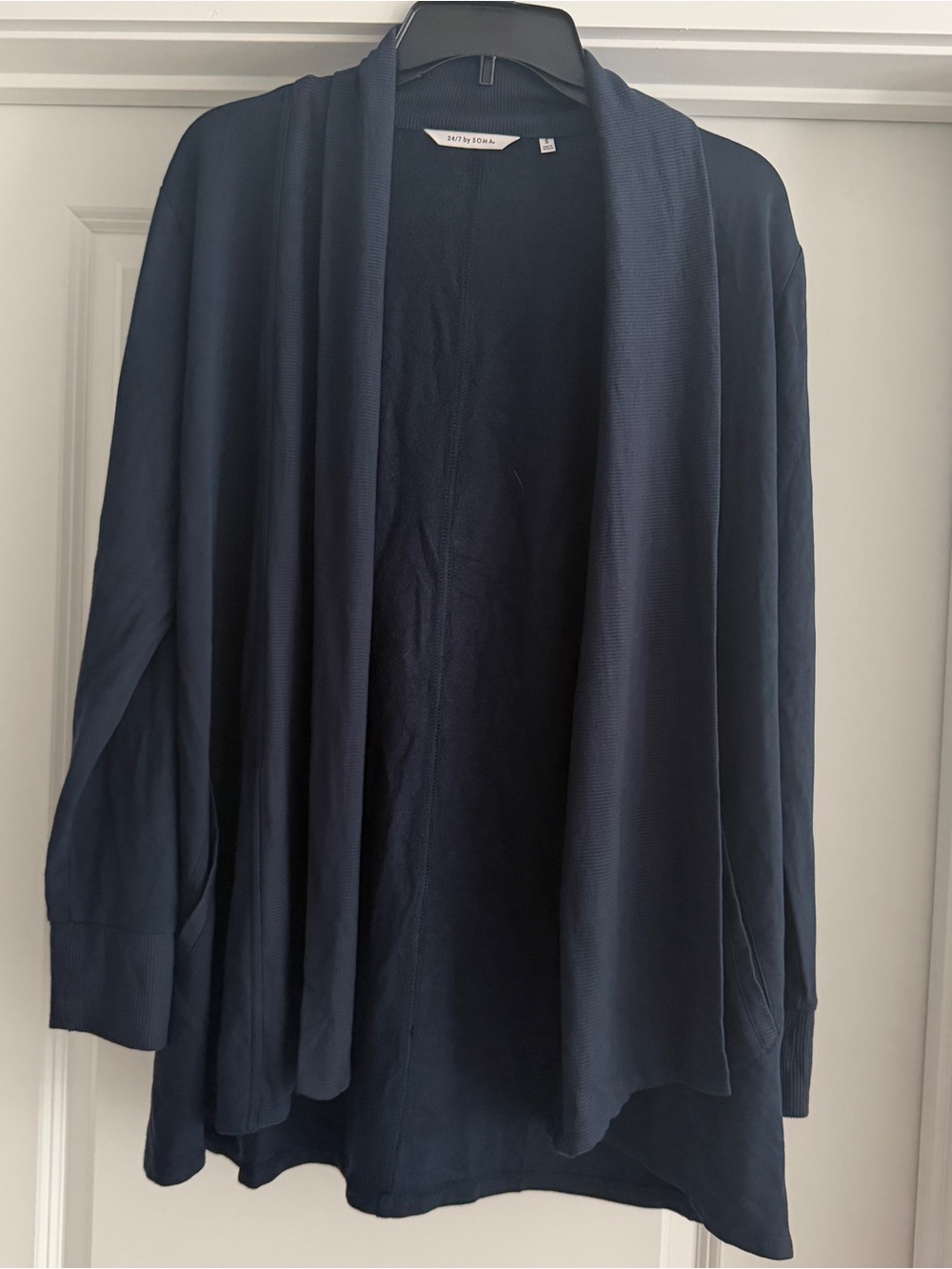 Soma 24/7 Dark Navy Open-Front Cardigan Pockets Soft Cozy Classic Small